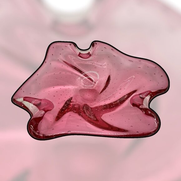 Czech Republic Vintage Art Glass Pink Bowl/Dish Hand Blown w/ Controlled Bubbles - Picture 6 of 16